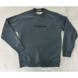 ABERCROMBIE & FITCH Mens Sweatshirt A&F Fleece Blue Pullover Crewneck Logo | M